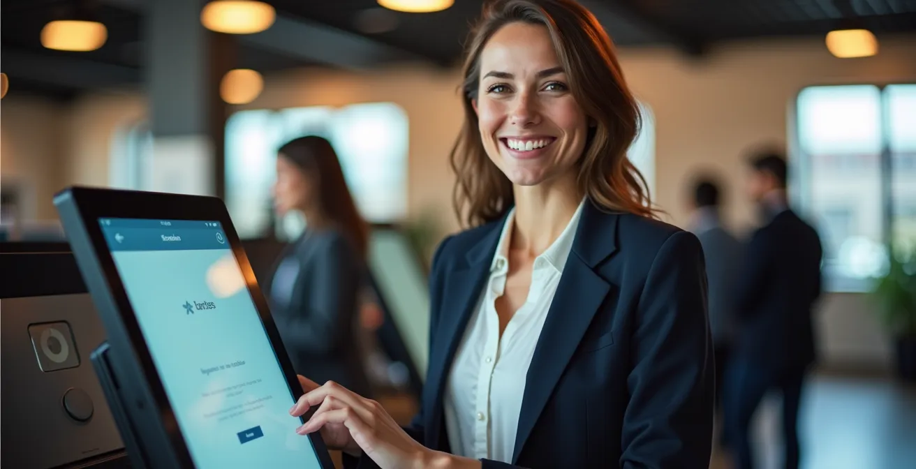 Customer experiencing smooth digital check-in process at rental facility